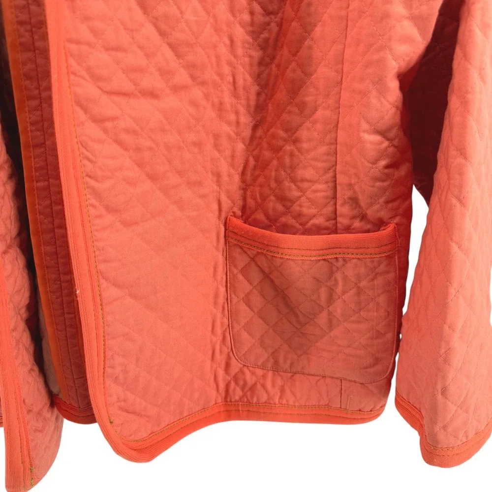 Evan Picone Womens 20W Pre-Owned Quilted Blazer Coral Orange Trim Open Barn Coat